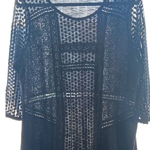 Lucky Brand Sheer Black Lace Blouse